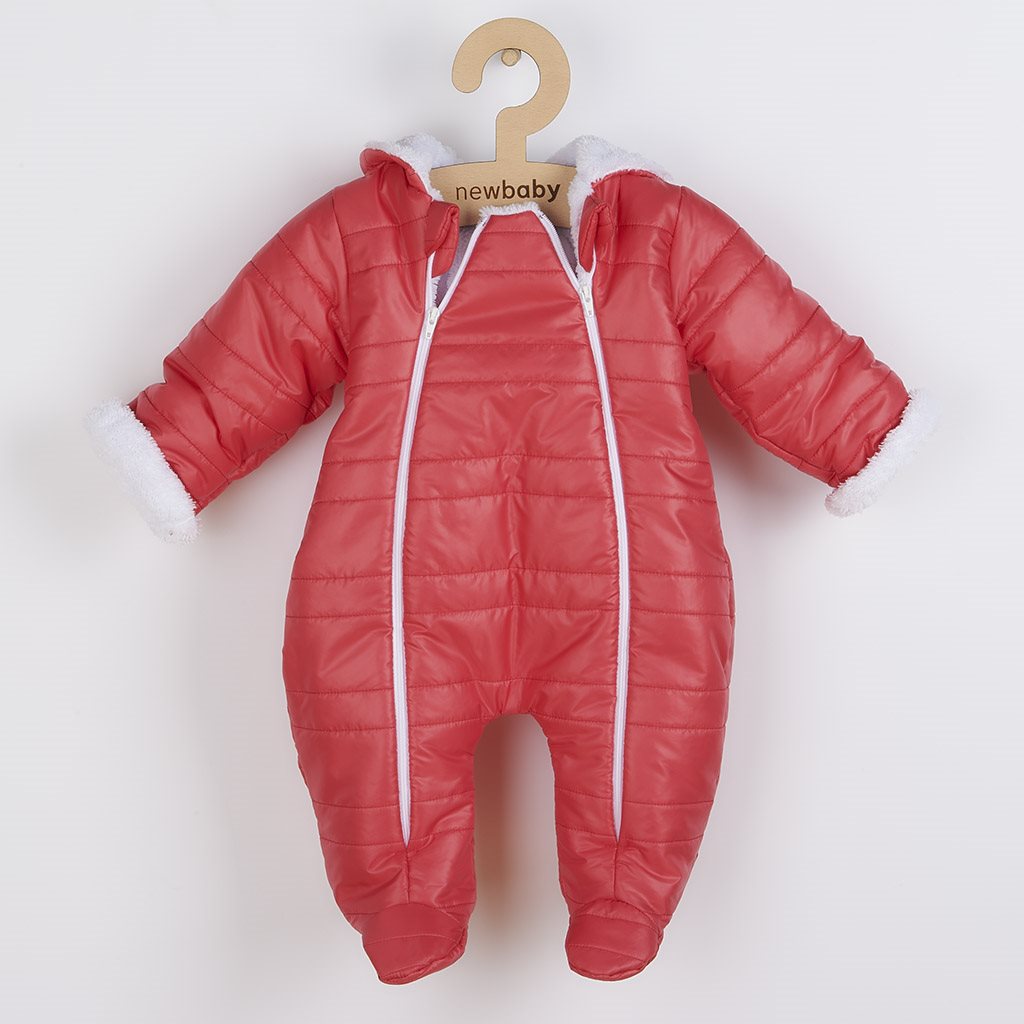 Zimní kojenecká kombinéza s kapucí a oušky New Baby Pumi red raspberry, Velikost: 56 (0-3m)