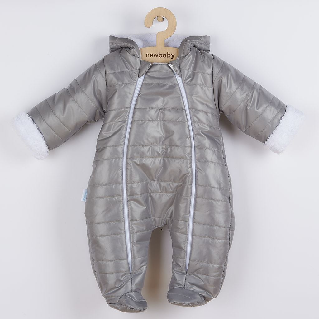 Zimní kojenecká kombinéza s kapucí a oušky New Baby Pumi grey, Velikost: 56 (0-3m)