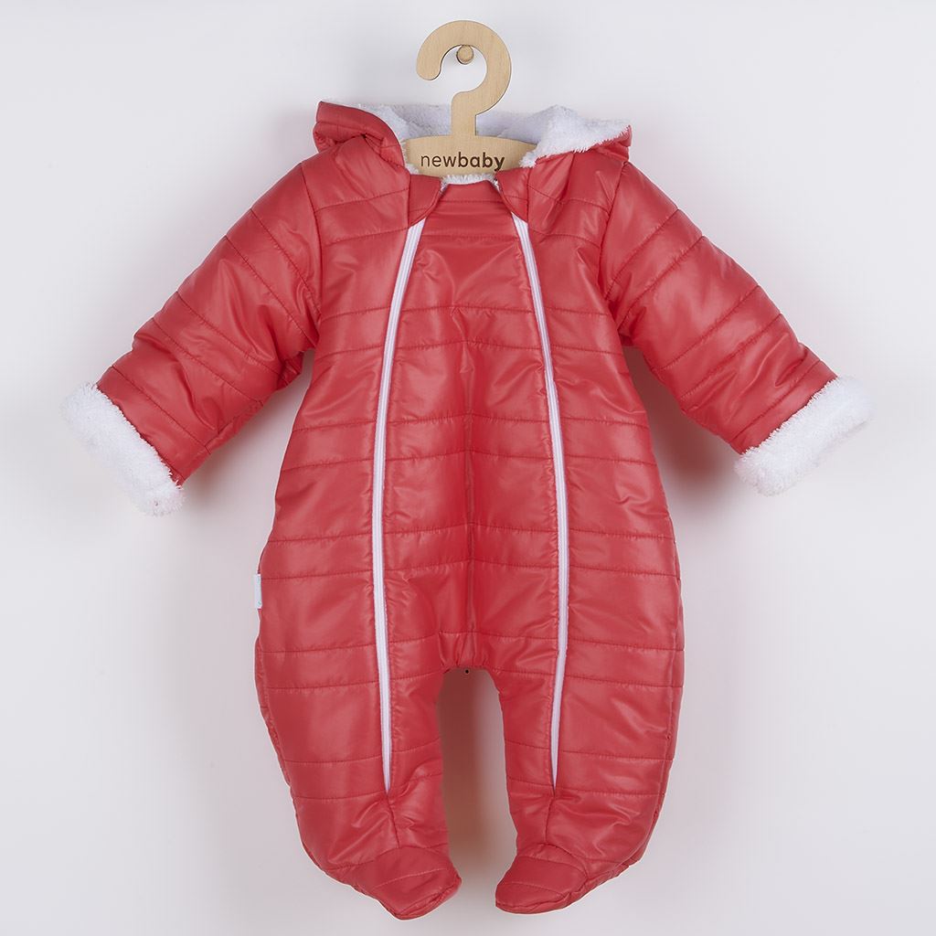 Zimní kojenecká kombinéza s kapucí a oušky New Baby Pumi - red raspberry - černá/74 (6-9m)