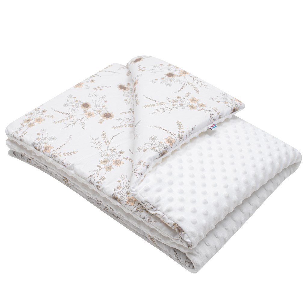 Dětská deka z Minky s výplní New Baby Květy bílá 80×102 cm - 1