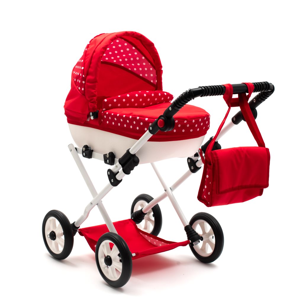 Dětský kočárek pro panenky New Baby COMFORT červený s puntíky - 1