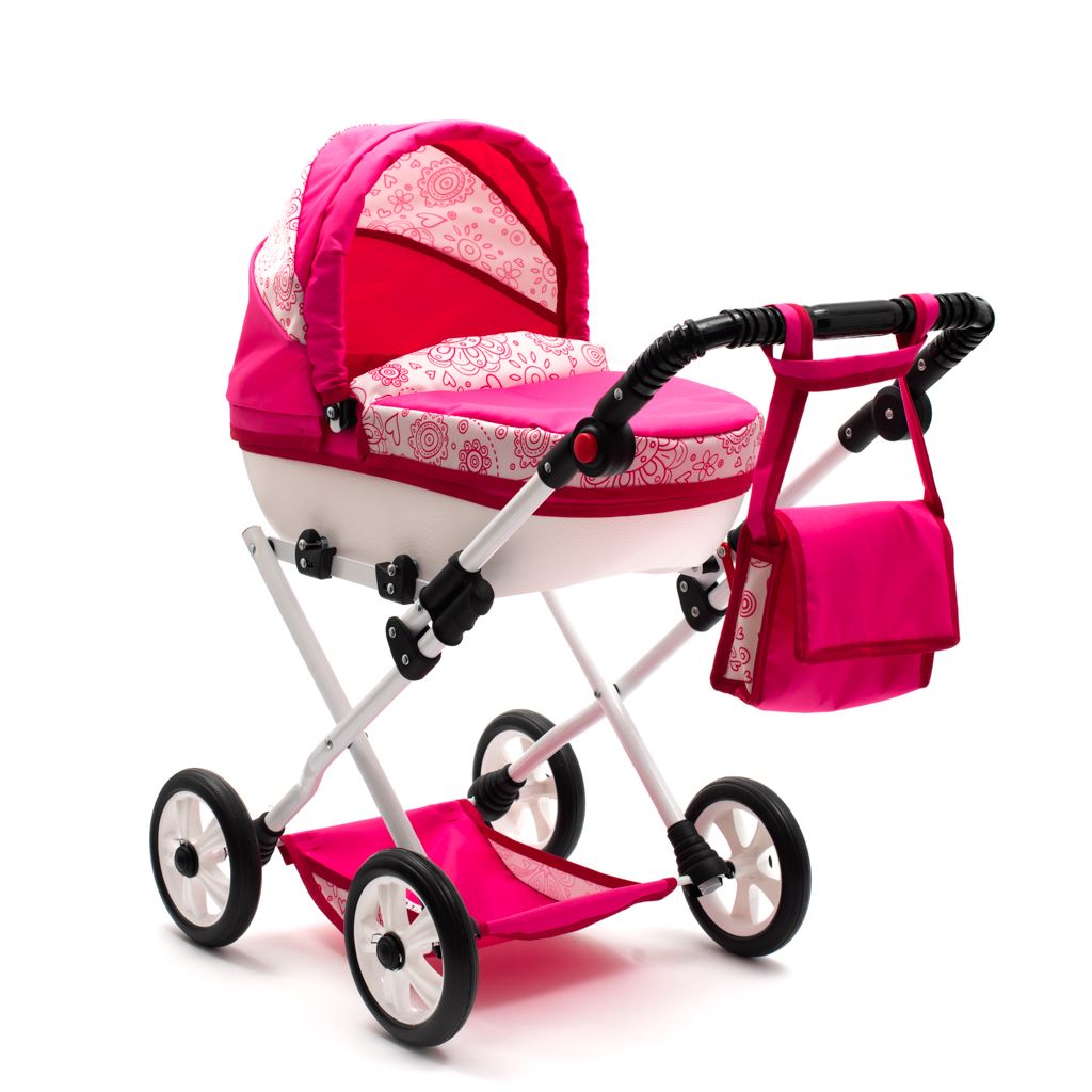 Dětský kočárek pro panenky New Baby COMFORT růžový srdíčka - 1