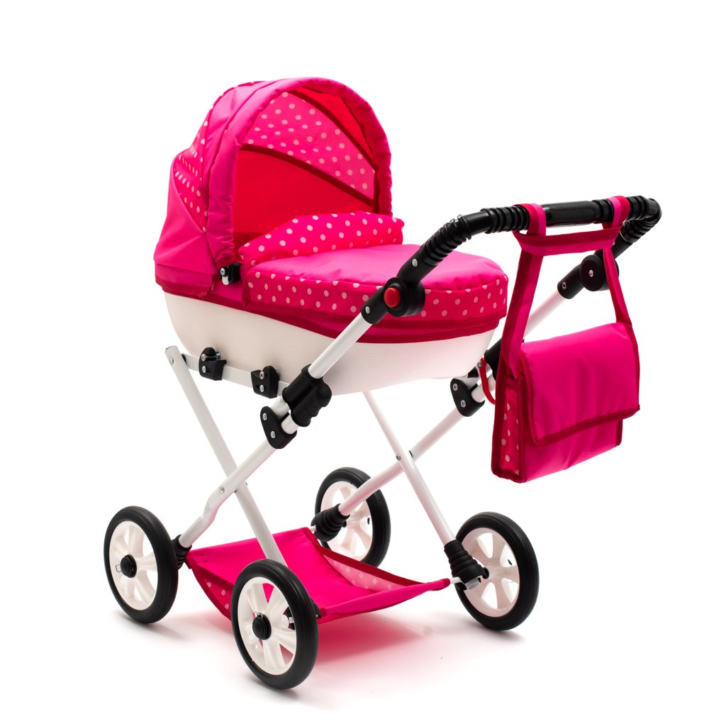 Dětský kočárek pro panenky New Baby COMFORT růžový s puntíky - 1