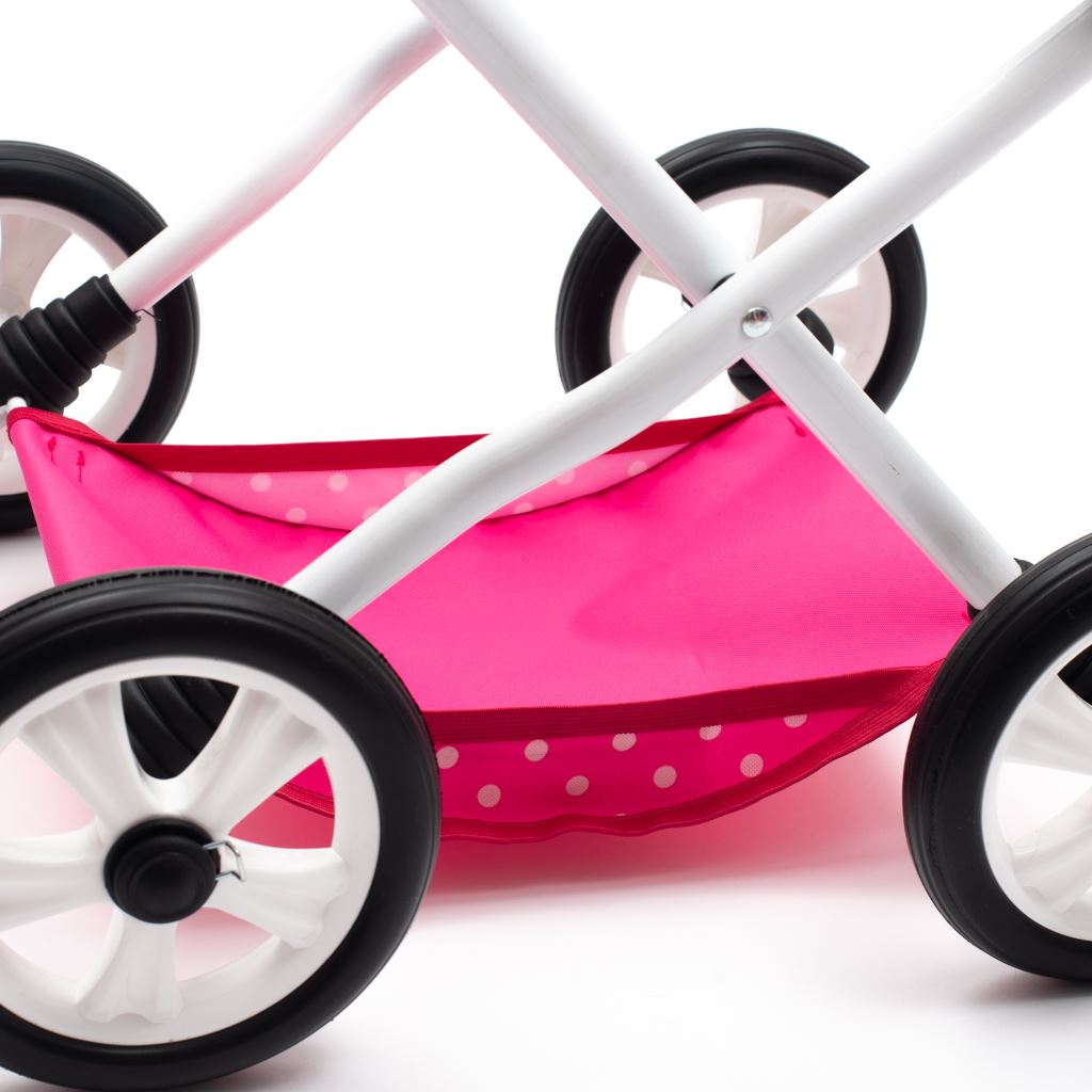 Dětský kočárek pro panenky New Baby COMFORT růžový s puntíky - 2