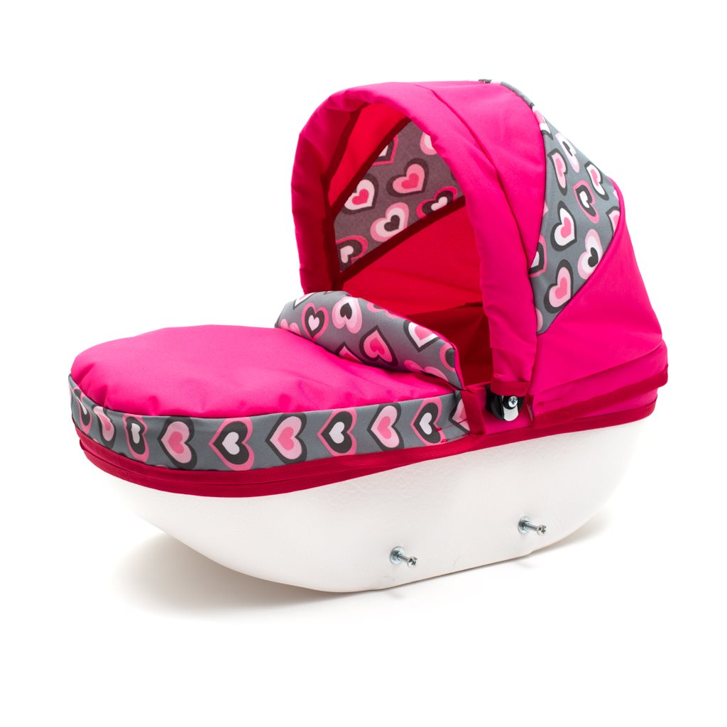 Dětský kočárek pro panenky New Baby COMFORT růžový srdíčka šedá - 3