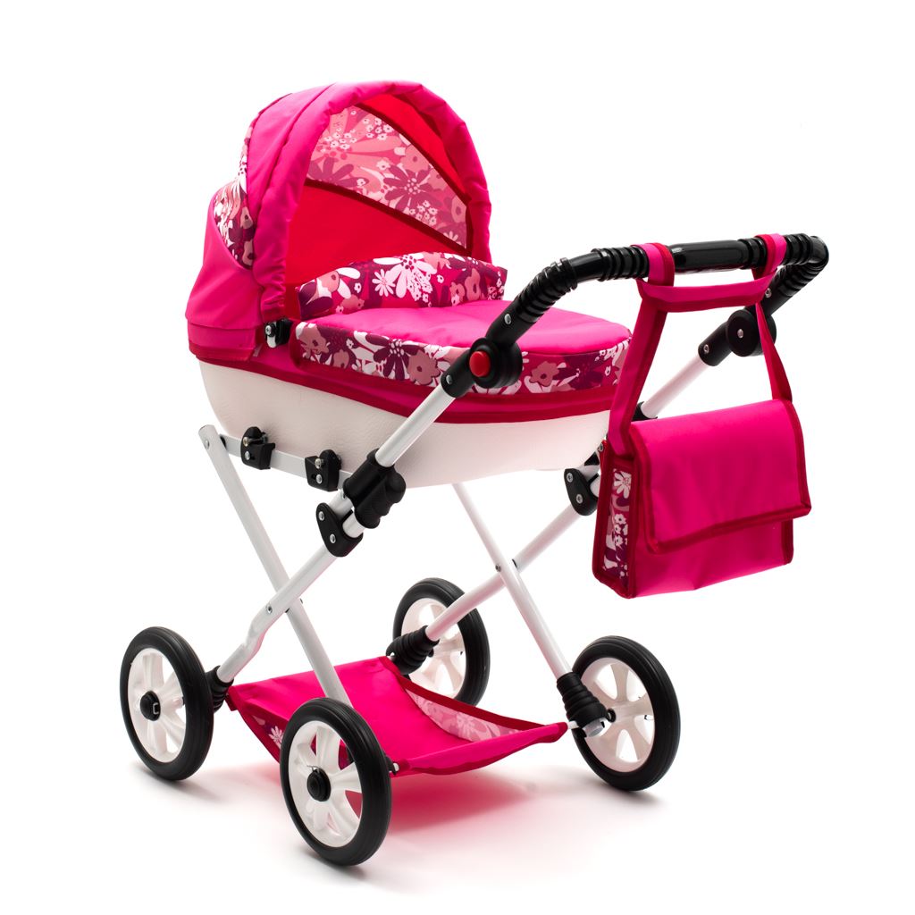 Dětský kočárek pro panenky New Baby COMFORT růžový květy - 1