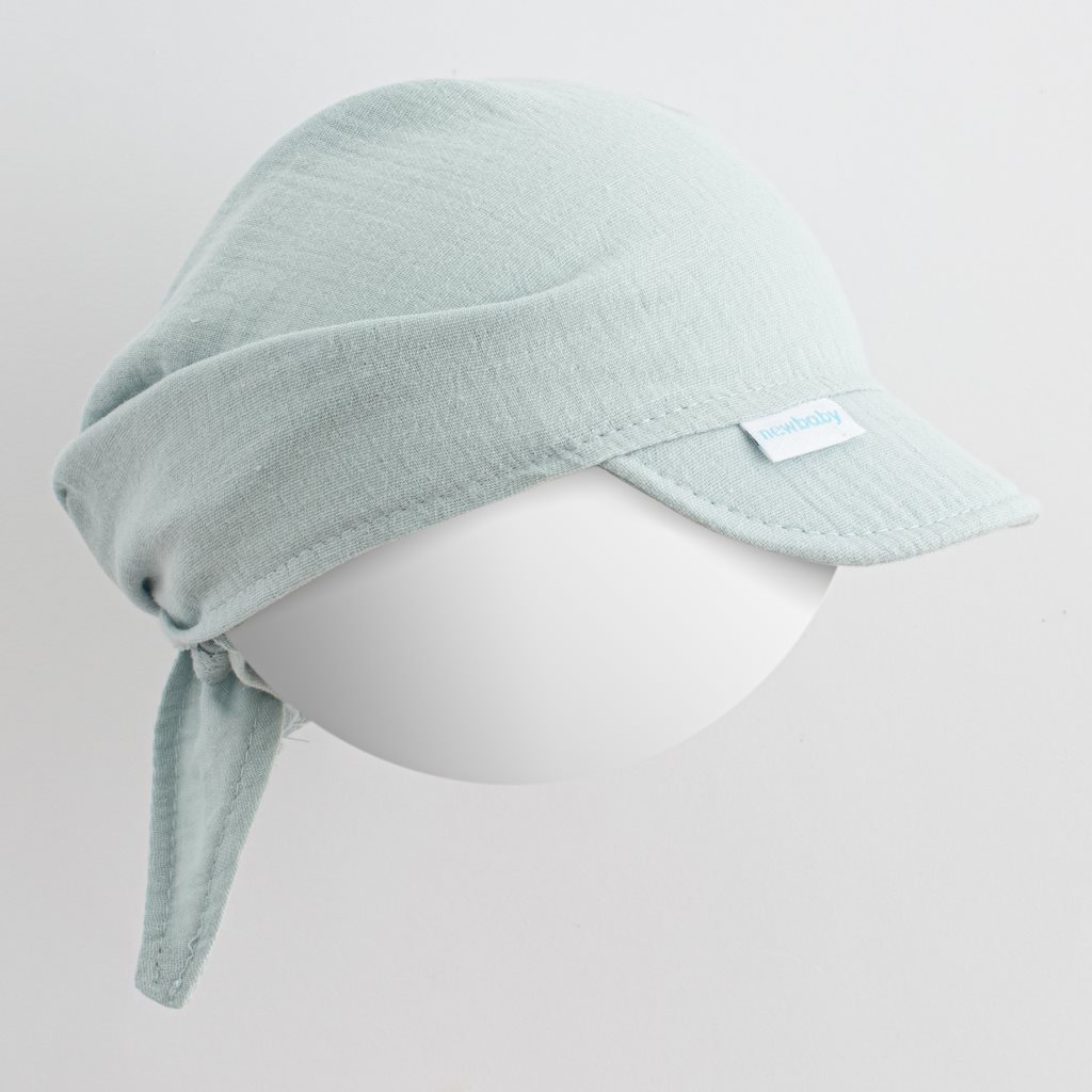 Dětský letní mušelínový šátek s kšiltem New Baby Soft dress mátová