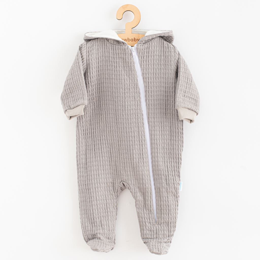 Dojčenský mušelínový overal s kapucňou Comfort clothes sivá 56