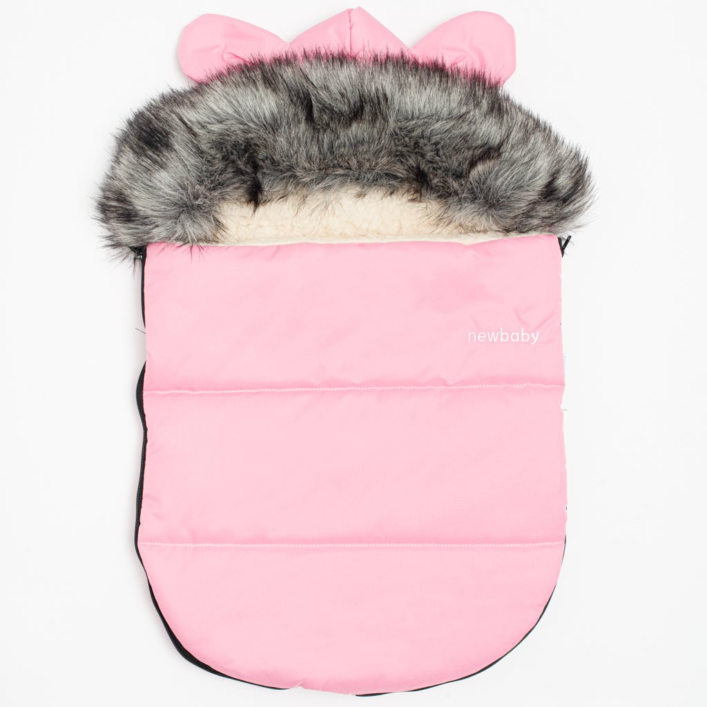 Luxusní zimní fusak s kapucí s oušky New Baby Alex Wool pink 