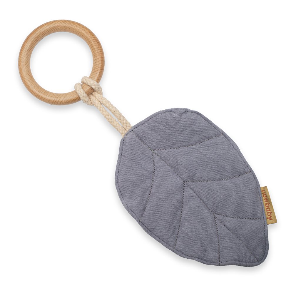 Dětské dřevěné kousátko s listy Leaf mušelín grey šedá