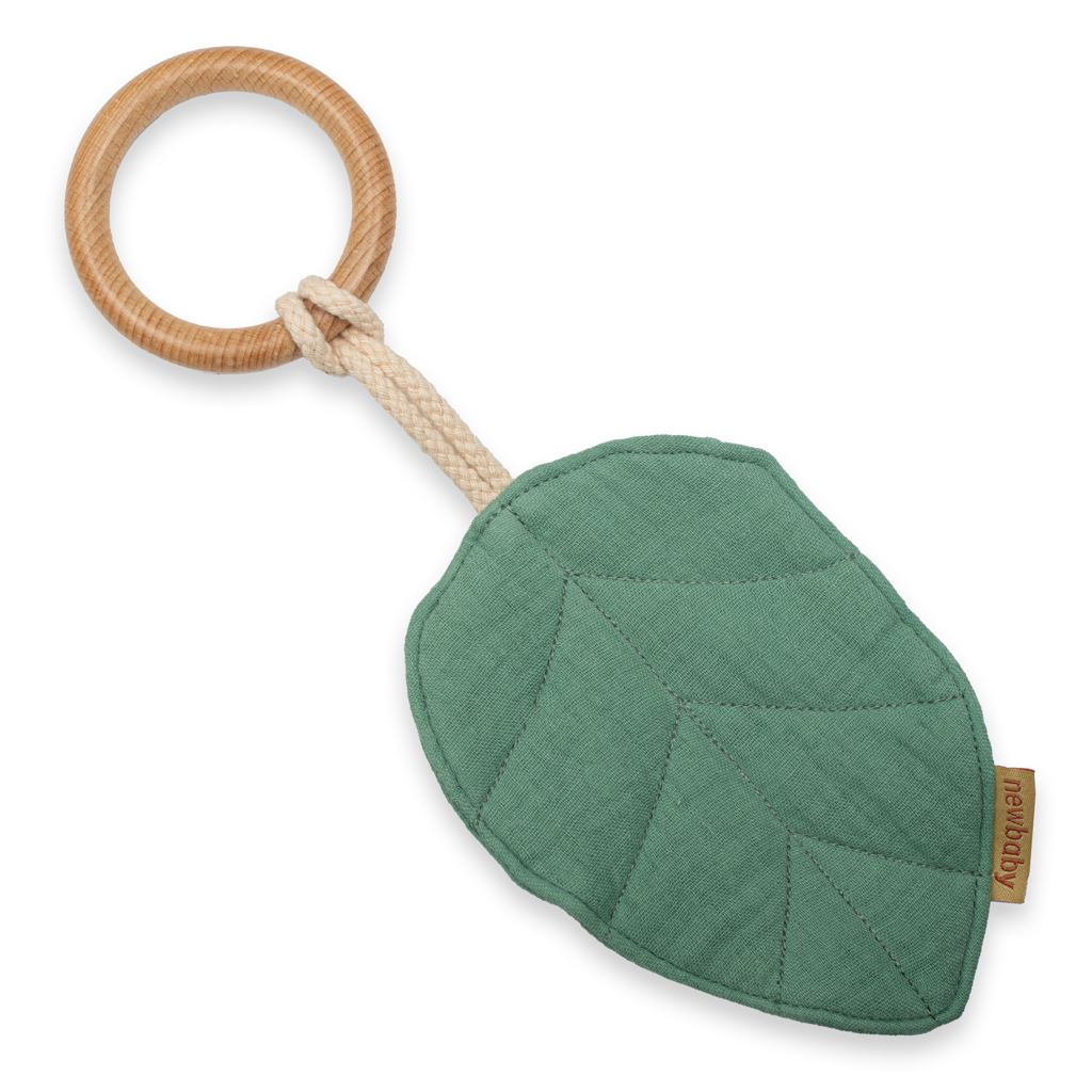 Dětské dřevěné kousátko s listy Leaf mušelín mint mátová