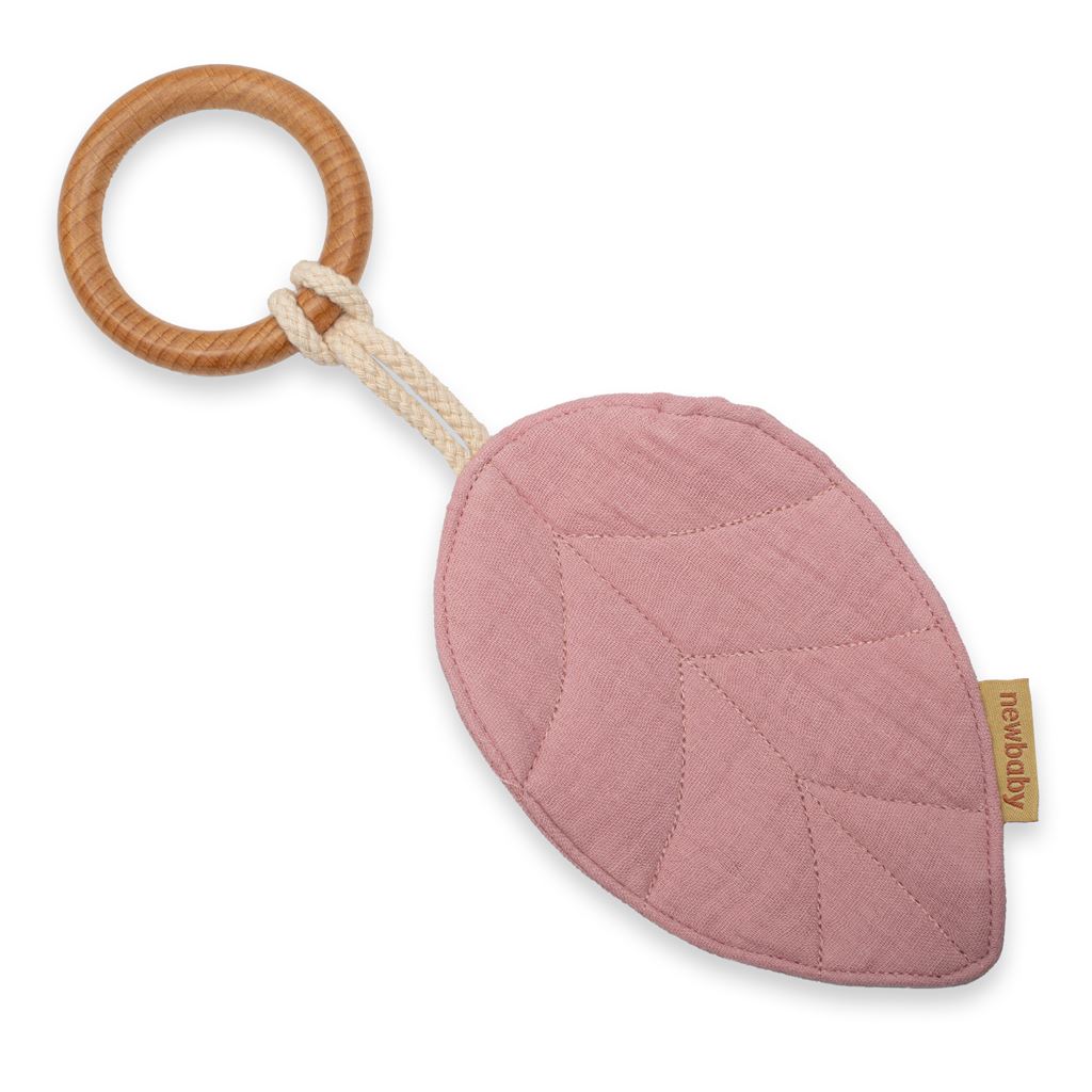 Dětské dřevěné kousátko s listy Leaf mušelín pink růžová