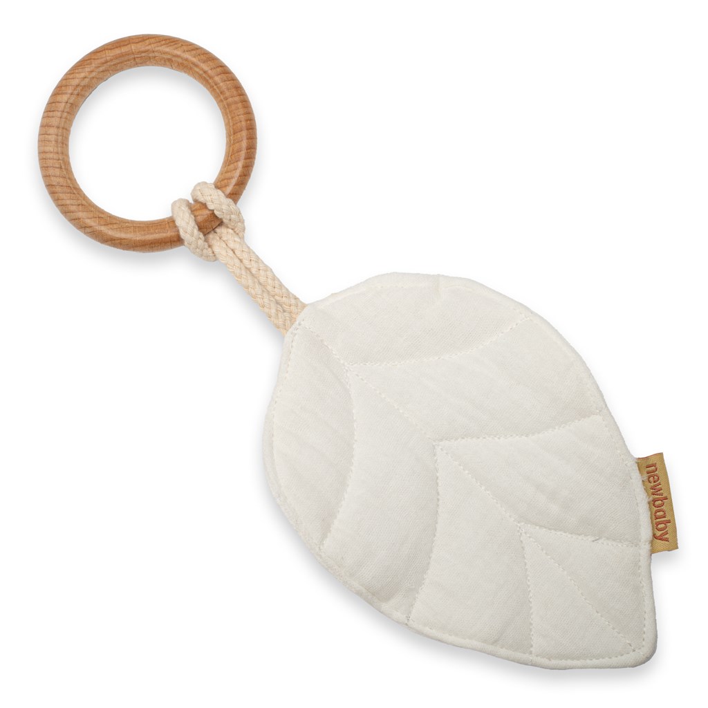 Dětské dřevěné kousátko s listy Leaf mušelín white bílá