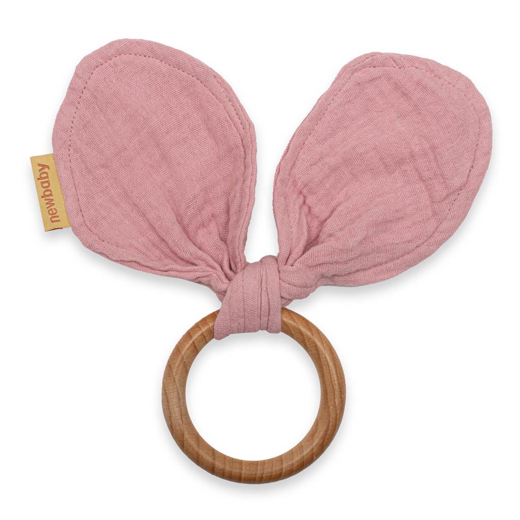 Dětské dřevěné kousátko ouška Ears mušelín pink růžová
