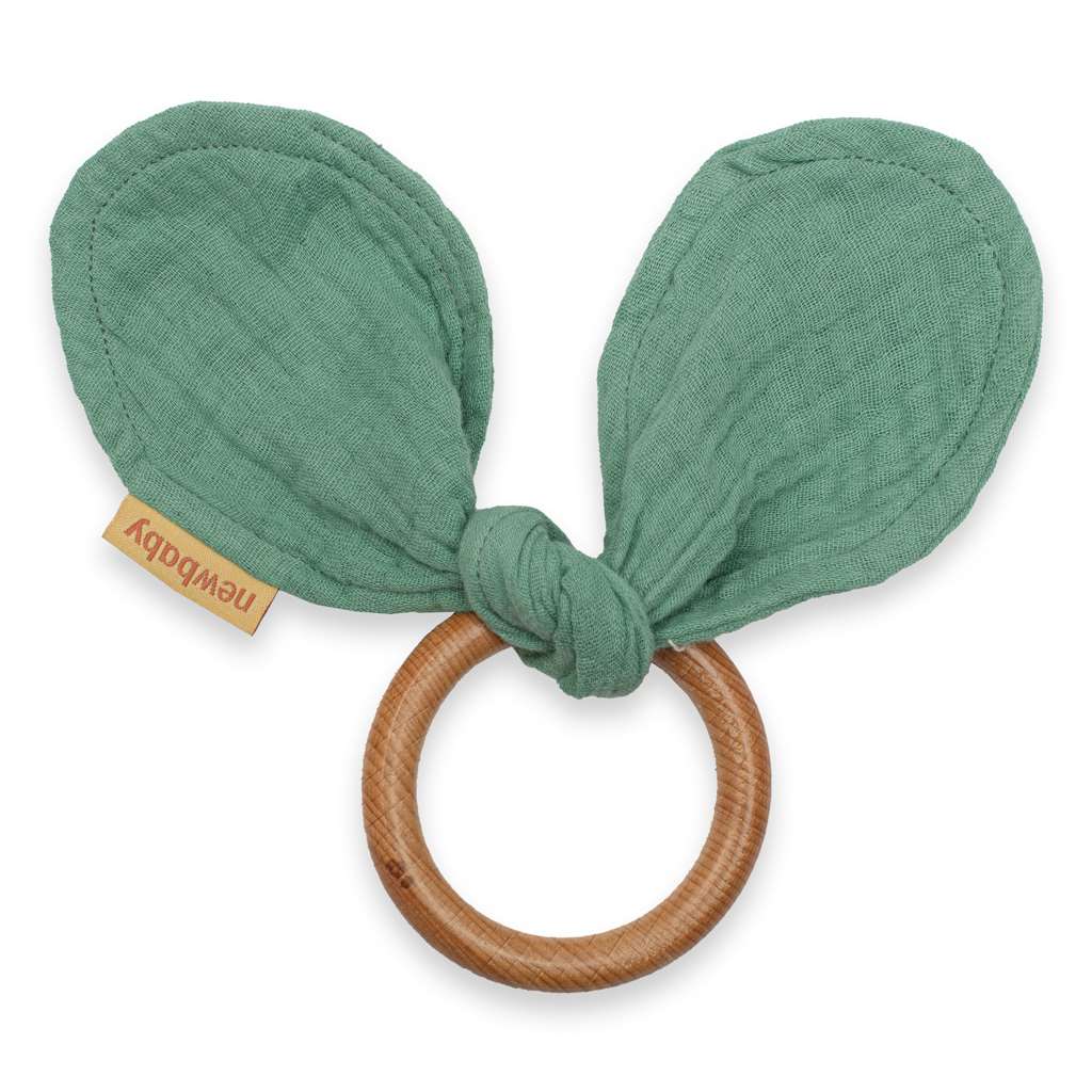 Dětské dřevěné kousátko ouška Ears mušelín mint mátová