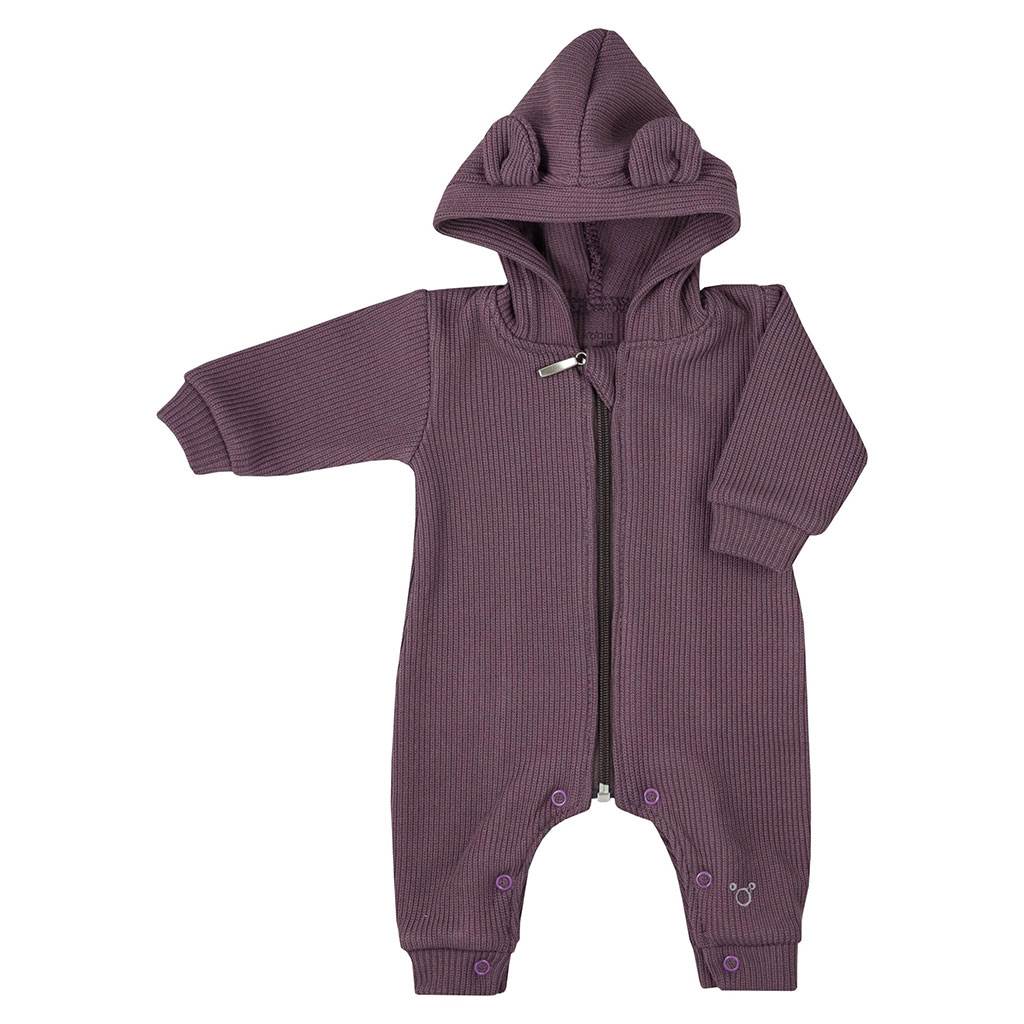 Dojčenský bavlnený overal s kapucňou a uškami Pure purple 80