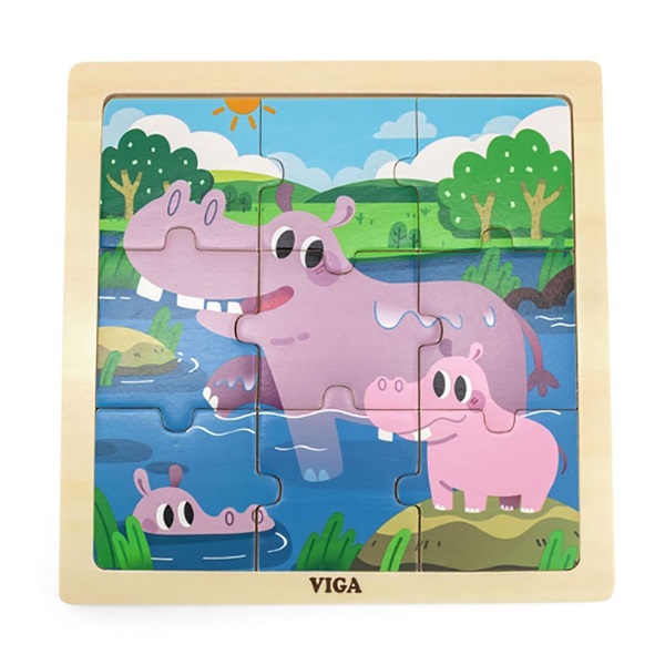 Dřevěné puzzle pro nejmenší Viga 9 ks Hroch