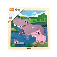 Dřevěné puzzle pro nejmenší Viga 9 ks Hroch
