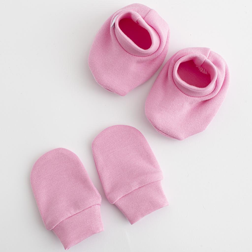 Kojenecký bavlněný set-capáčky a rukavičky New Baby Casually dressed růžová 0-6m - 1