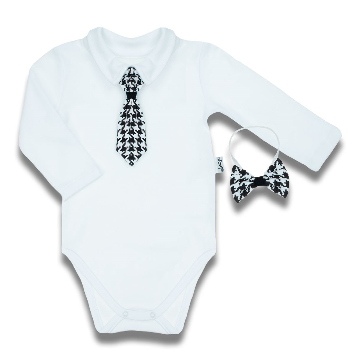 Dojčenské bavlnené body s motýlikom a kravatou Viki 68