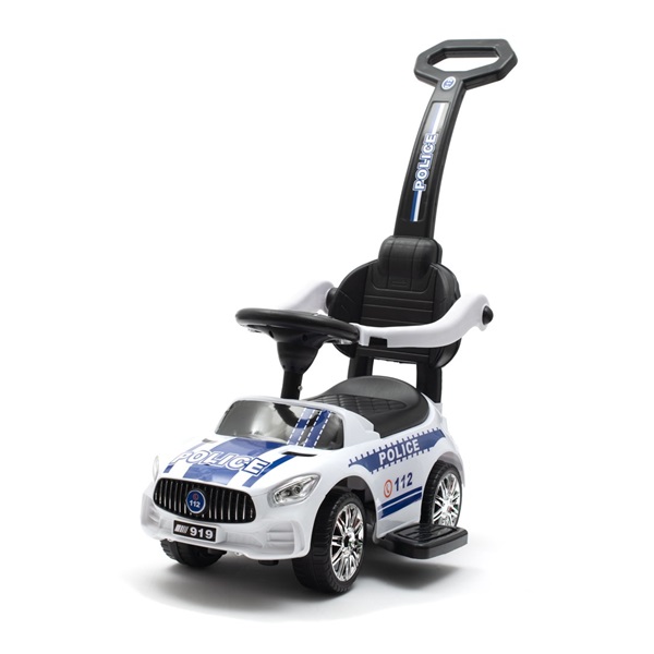 Dětské odrážedlo se zvukem a vodící tyčí Baby Mix POLICE bílé (POŠKOZENÝ OBAL)