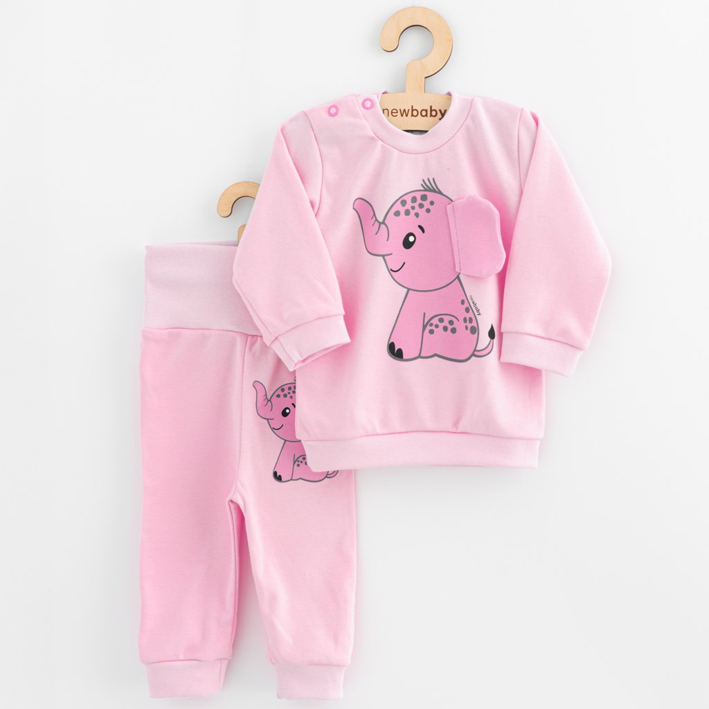 Kojenecká souprava tričko a tepláčky New Baby Happy Elephant pink vel. 56 (0-3m)