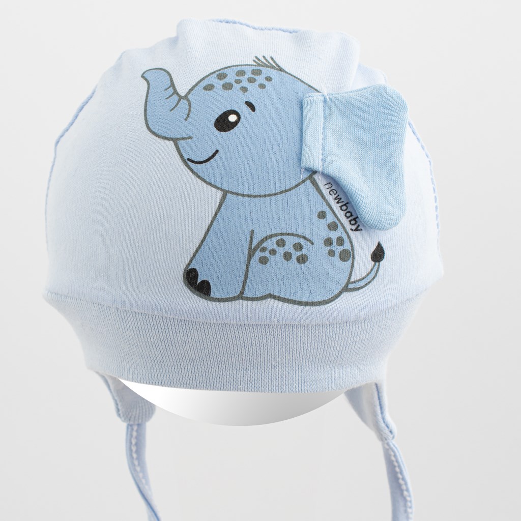 Bavlněná kojenecká čepička New Baby Happy Elephant blue vel. 68/74