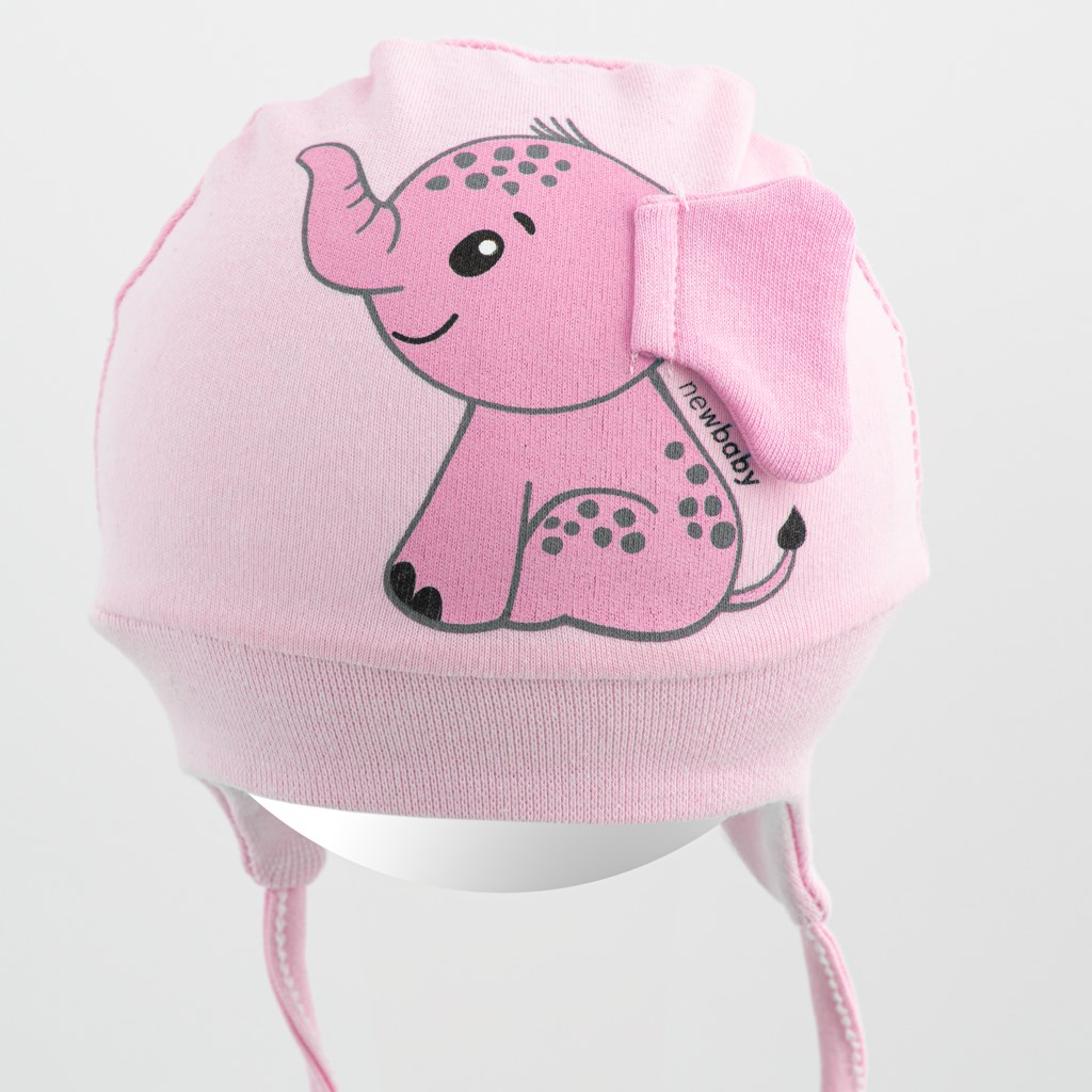 Bavlněná kojenecká čepička New Baby Happy Elephant pink vel. 80/86