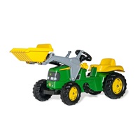 Šlapací traktor s nakladačem a vlečkou Rolly Kid John Deere zelený