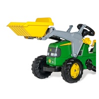 Šlapací traktor s nakladačem a vlečkou Rolly Kid John Deere zelený