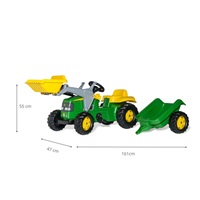 Šlapací traktor s nakladačem a vlečkou Rolly Kid John Deere zelený