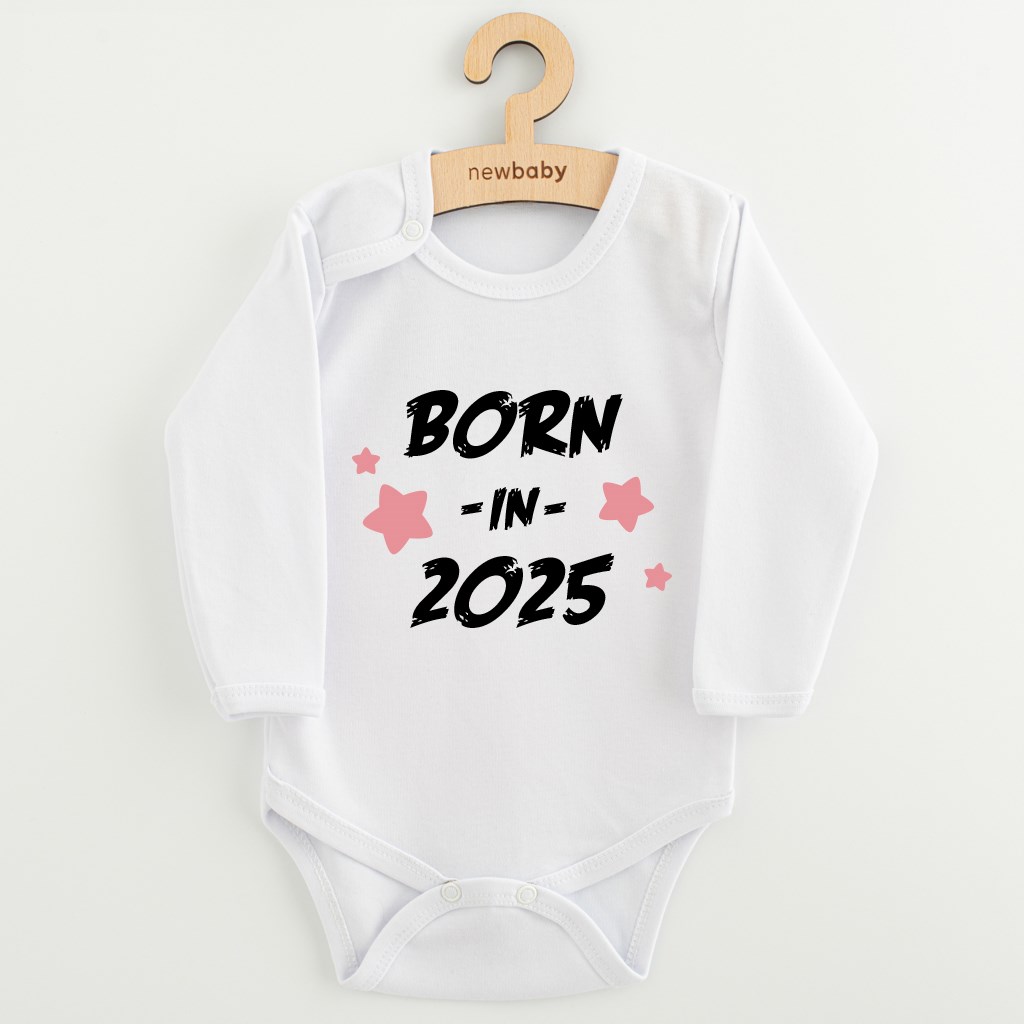 Dětské body s potiskem New Baby BORN IN 2025 pink vel. 56 (0-3m)