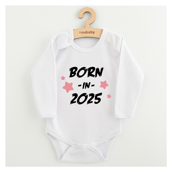 Dětské body s potiskem New Baby BORN IN 2025 pink