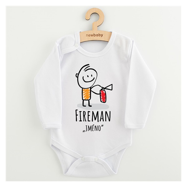 Dětské body s potiskem New Baby FIREMAN "se jménem dítěte"