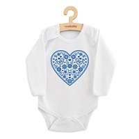 Dětské body s potiskem New Baby Lidový vzor modré srdíčko