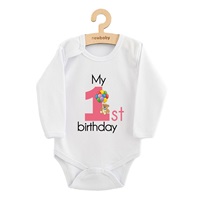 Dětské body s potiskem New Baby My first birthday pink