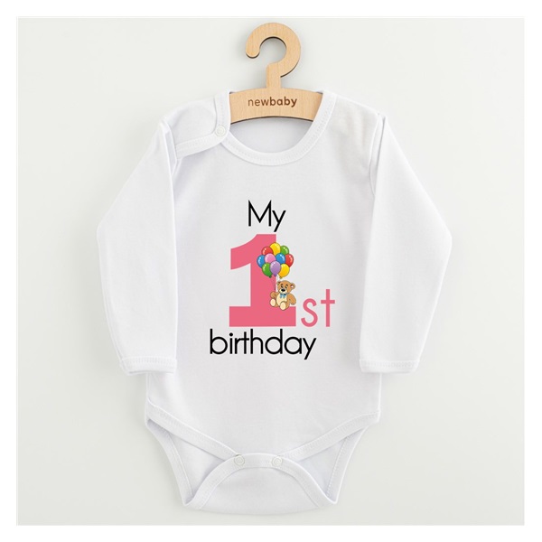 Dětské body s potiskem New Baby My first birthday pink