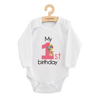 Dětské body s potiskem New Baby My first birthday pink