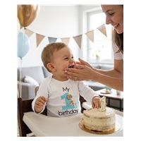 Dětské body s potiskem New Baby My first birthday blue