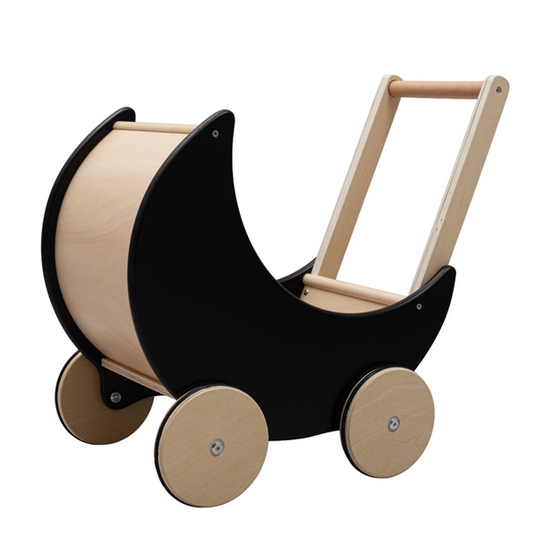 Dřevěný kočárek, chodítko pro děti 2v1 Montessori Baby Mix černý