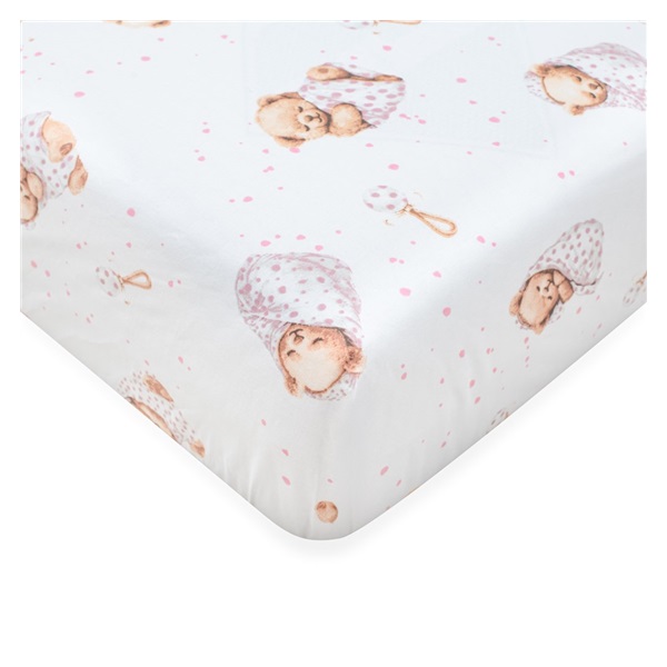 Bavlněné prostěradlo do postýlky New Baby Sweet teddy bear 120x60cm pink