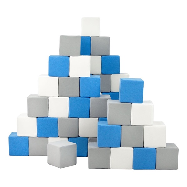 Pěnové kostky-sada 45 velkých pěnových kostek Pyramida blue white grey