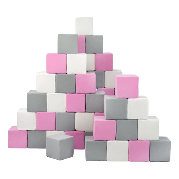 Pěnové kostky-sada 45 velkých pěnových kostek Pyramida pink white grey