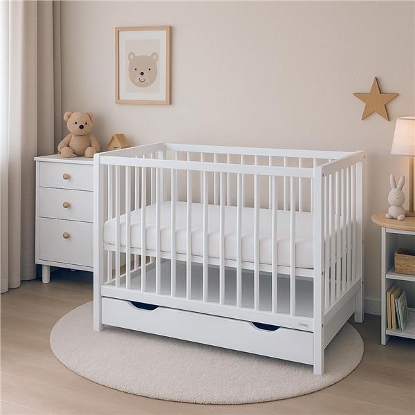 Dětská postýlka se šuplíkem New Baby BASIC bílá (Zánovní)
