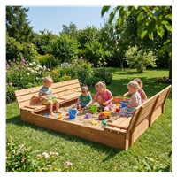 Dětské dřevěné pískoviště s poklopem a lavičkami Baby Mix 180x180 cm