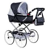 Dětský Retro kočárek pro panenky 2v1 New Baby Natálka bílo-černý (POŠKOZENÝ OBAL