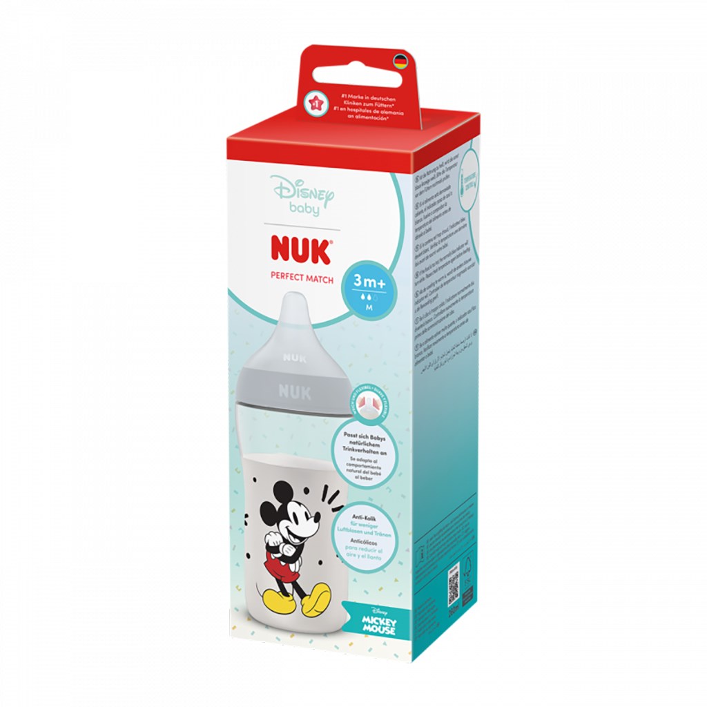 Kojenecká láhev NUK Perfect Match s kontrolou teploty Disney Mickey 260 ml grey