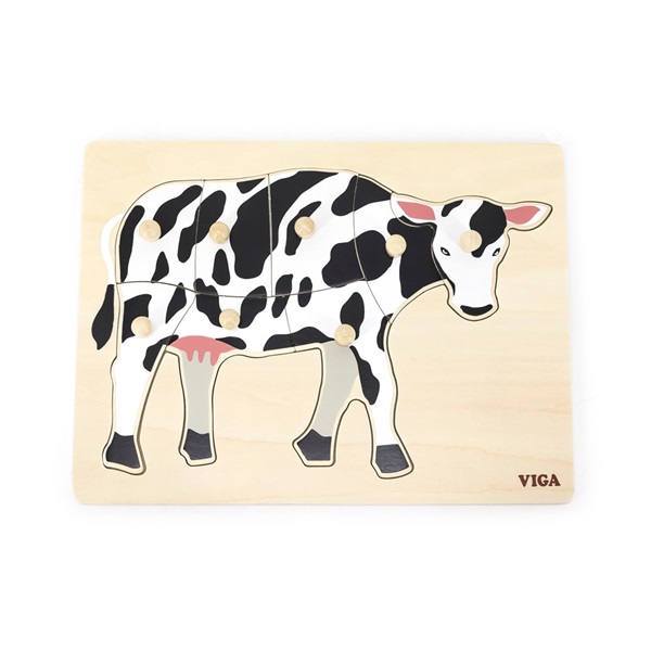 Dětské dřevěné puzzle s úchyty Viga Cow
