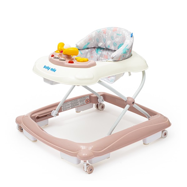 Dětské chodítko Baby Mix s volantem a silikonovými kolečky růžové (Zánovní)