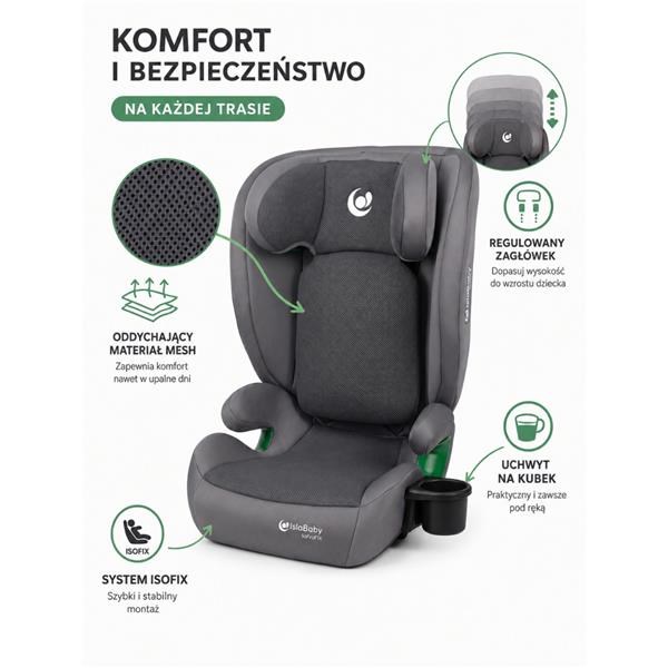 IslaBaby SafiroFix i-Size – autosedačka 100–150 cm, 15–36 kg s ISOFIX | Mesh Black 2026